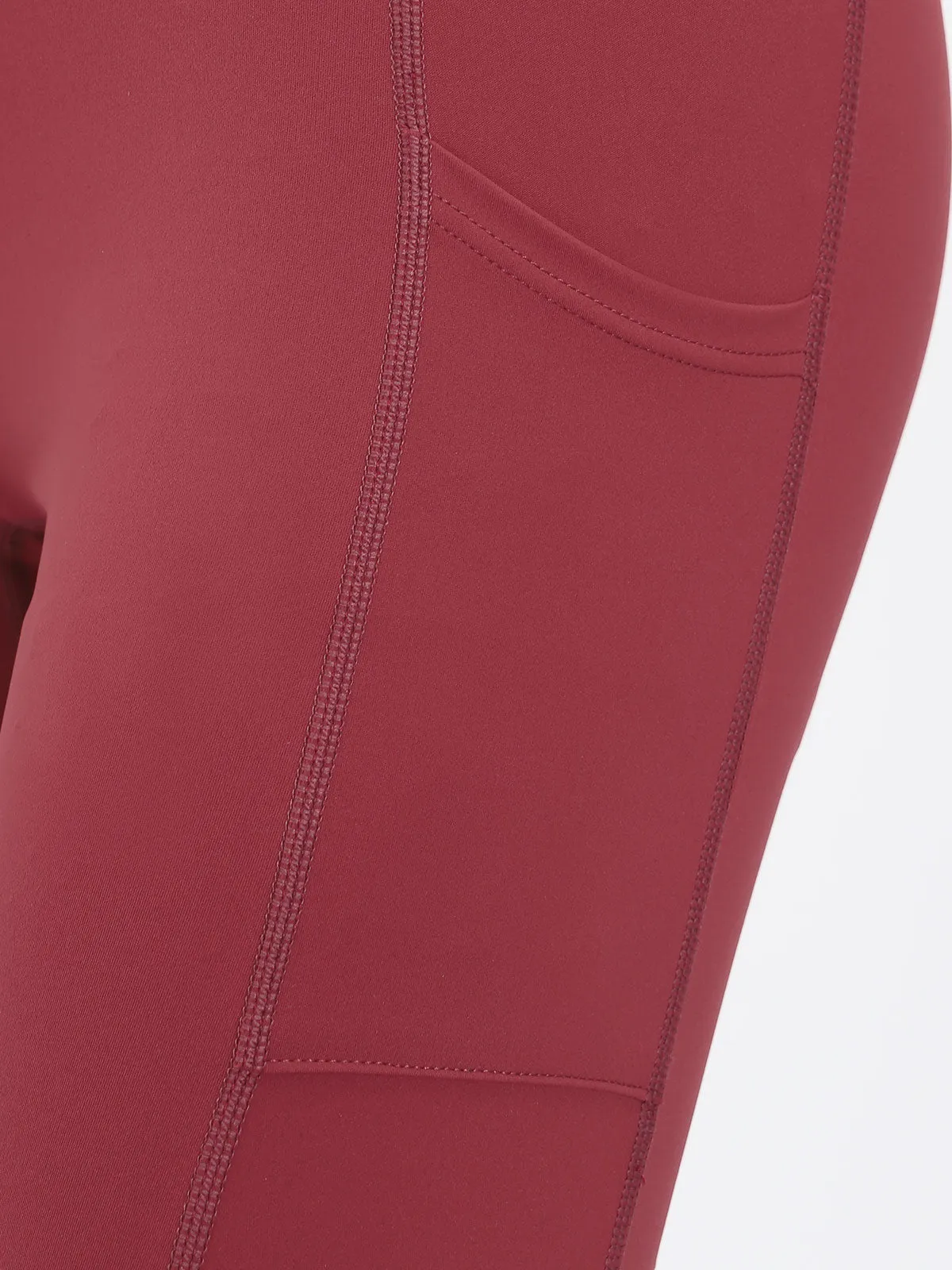 Dark Red Natural Waisted Leggings 25”