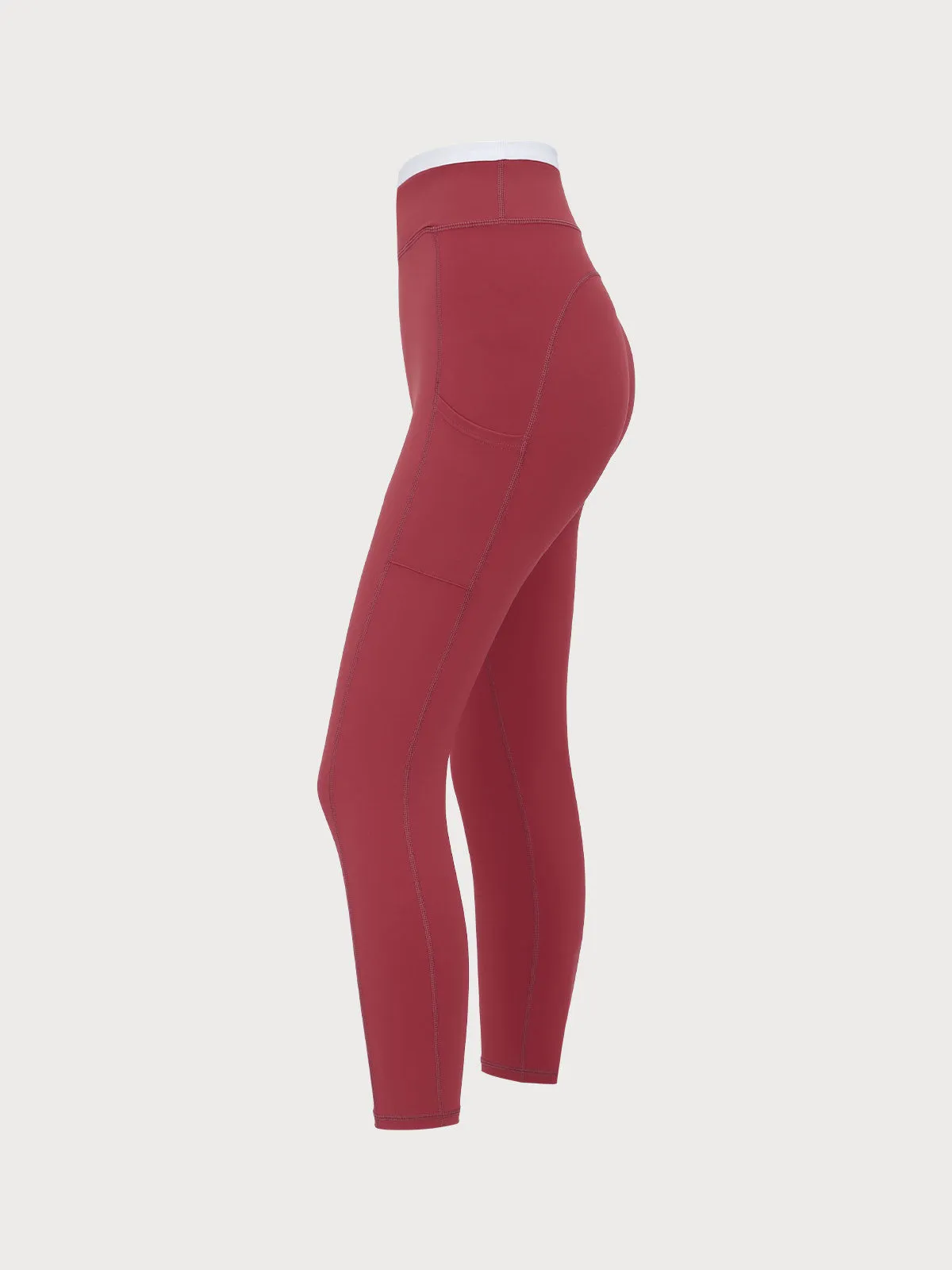 Dark Red Natural Waisted Leggings 25”