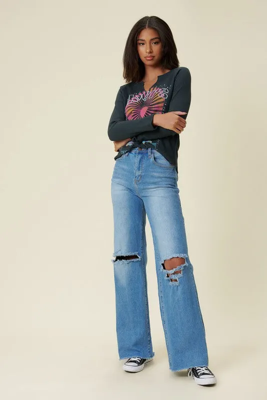 Distressed Wide Fit Jeans