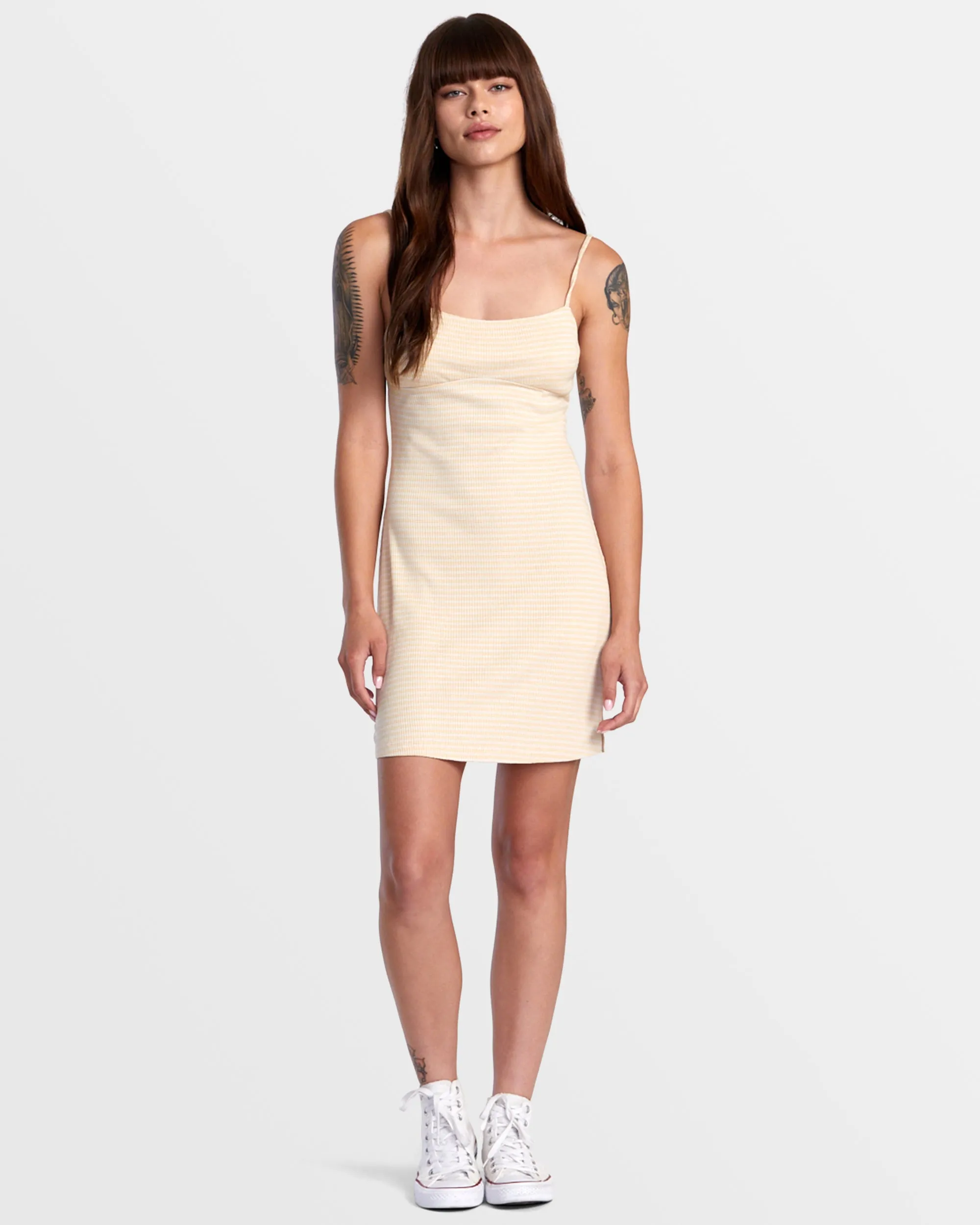 Dixie Fitted Mini Stripe Dress - Latte