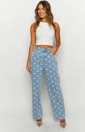 Eli Star Print Mid Wash Wide Leg Denim Jeans