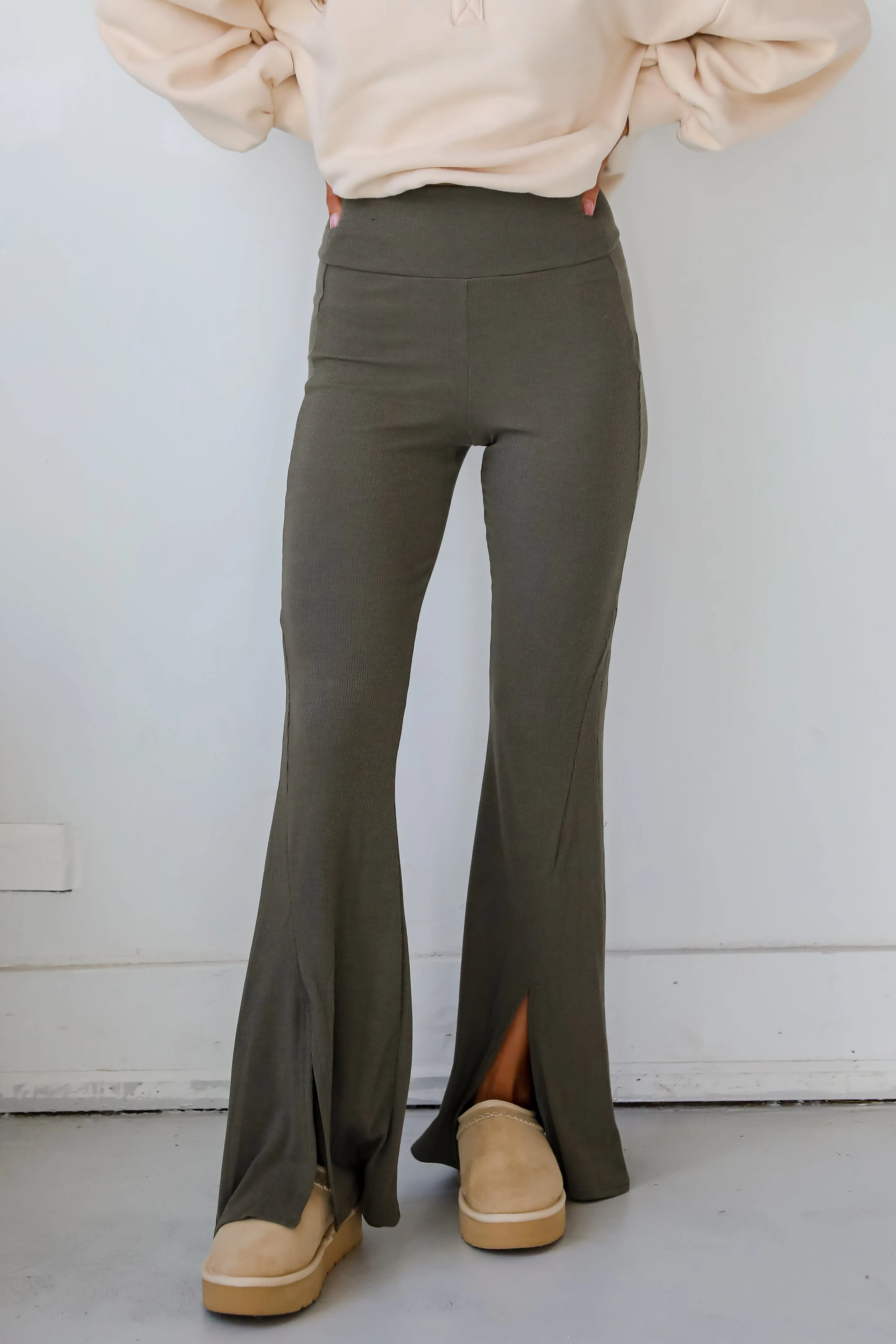 FINAL SALE - Lounge Look Ribbed Flare Pants - DOORBUSTER