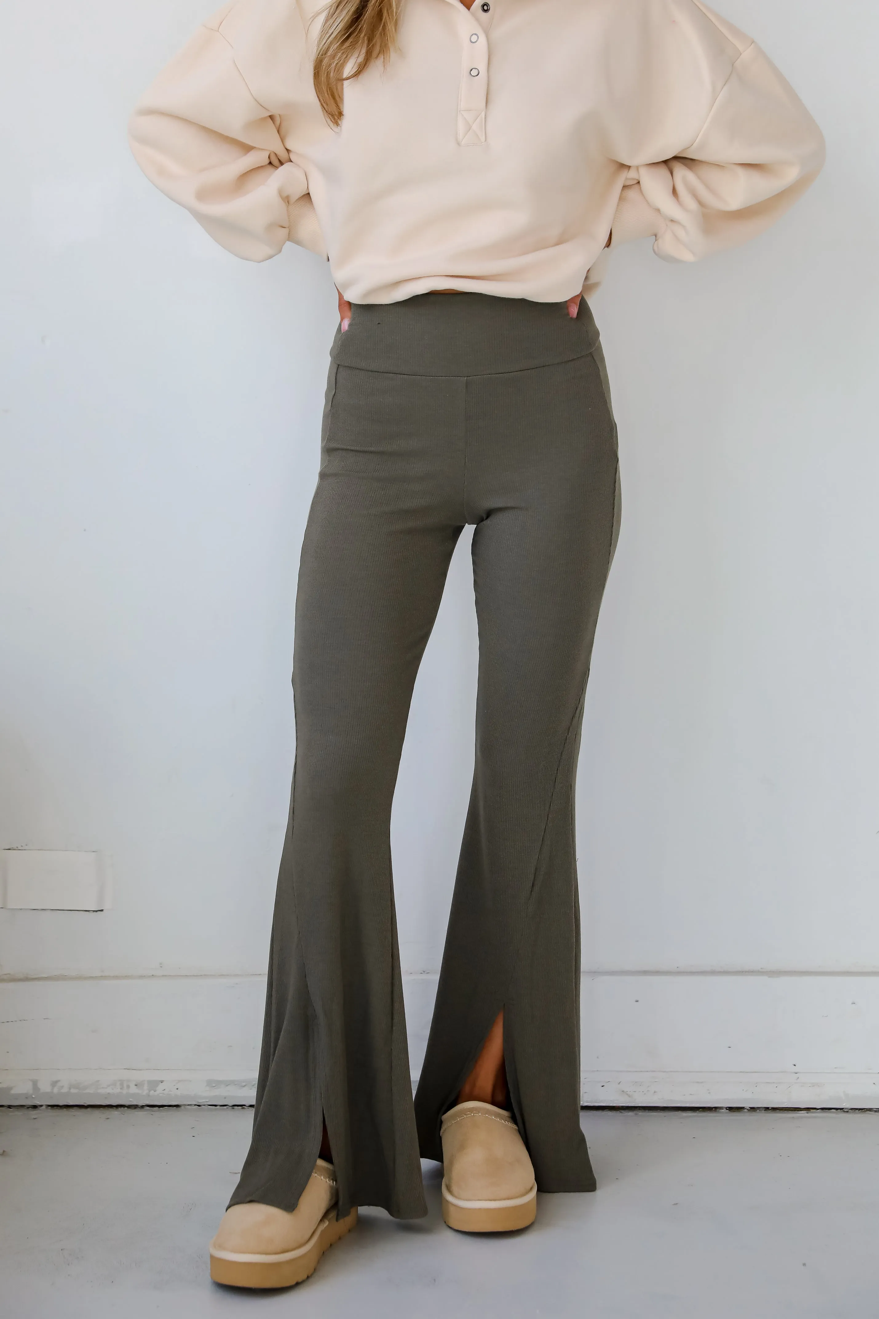 FINAL SALE - Lounge Look Ribbed Flare Pants - DOORBUSTER