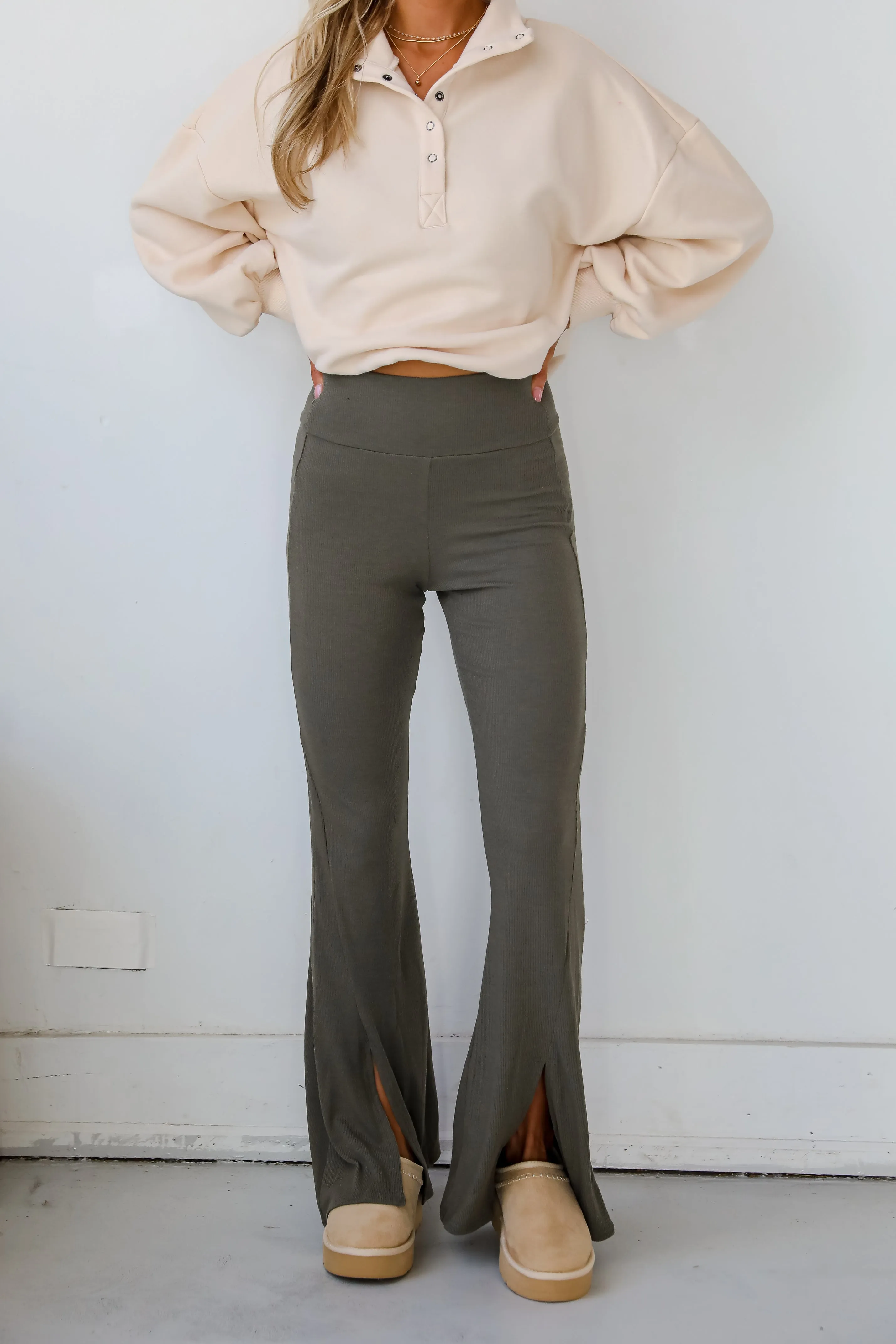 FINAL SALE - Lounge Look Ribbed Flare Pants - DOORBUSTER