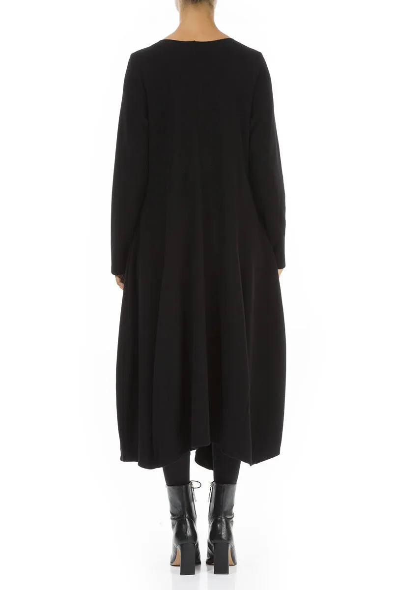 Flared Black Jersey Cotton Dress