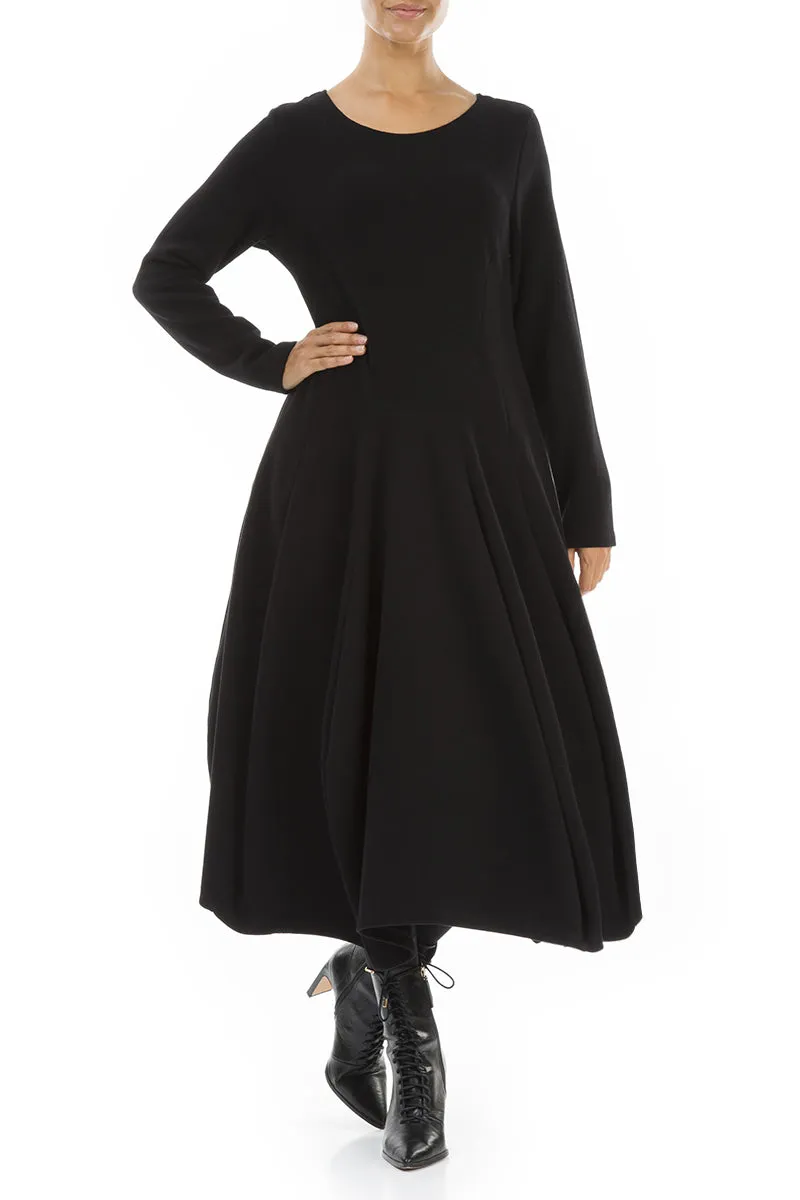 Flared Black Jersey Cotton Dress