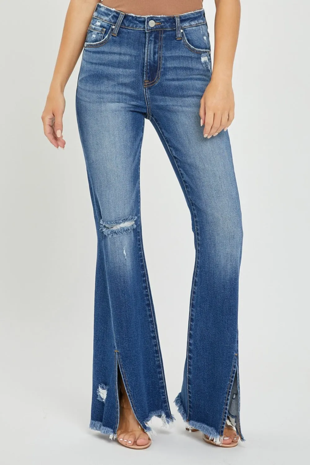 FRONT SLIT FRAYED JEANS