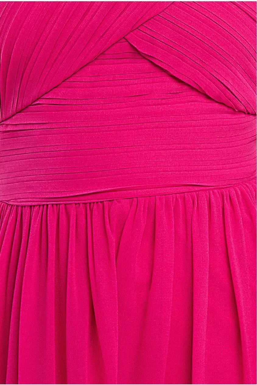 Goddiva One Shoulder Pleated Chiffon Scarf Maxi - Magenta