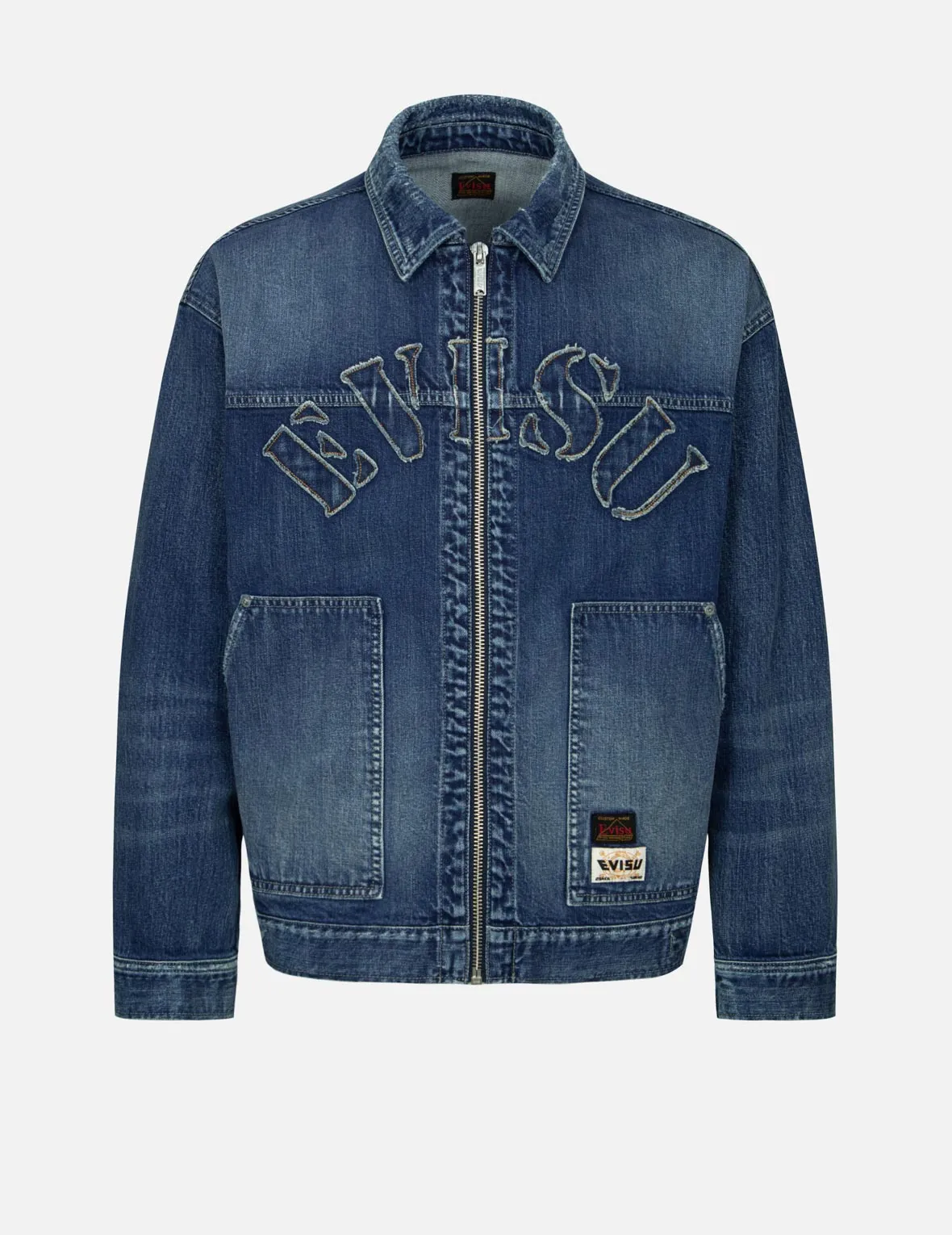 Grunge Style Logo and Seagull Appliqué Loose Fit Denim Jacket