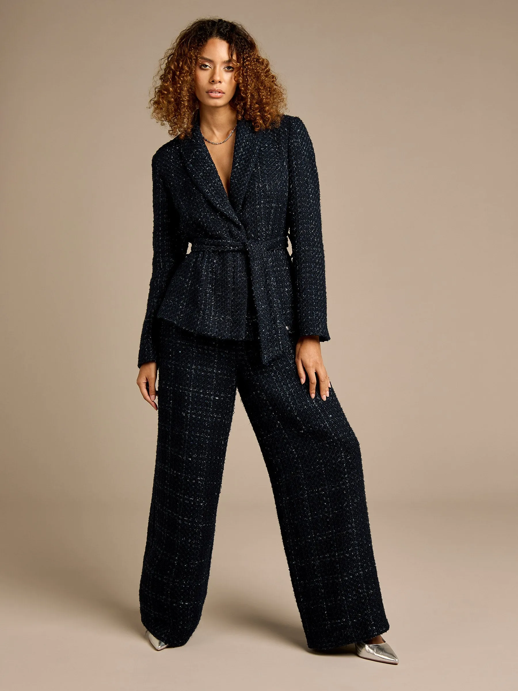 GWD Claire Boucle Navy Tie Jacket