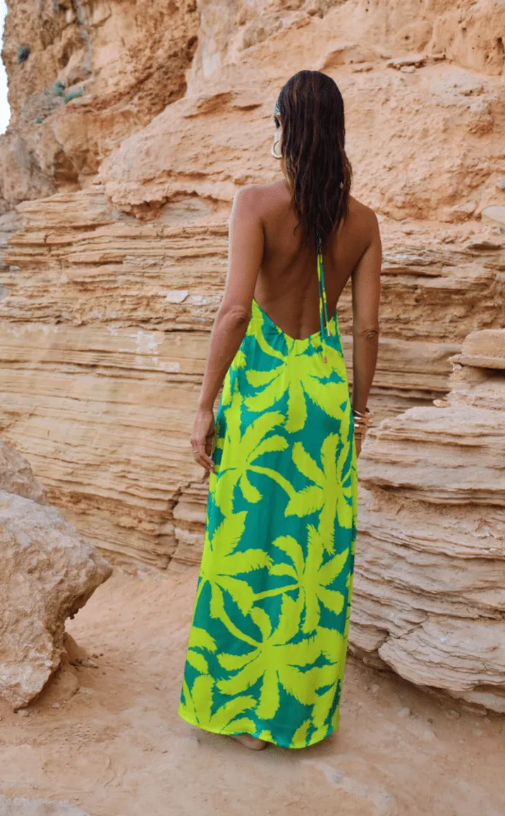 HALO Lorenzo Maxi Dress in Lime Palm