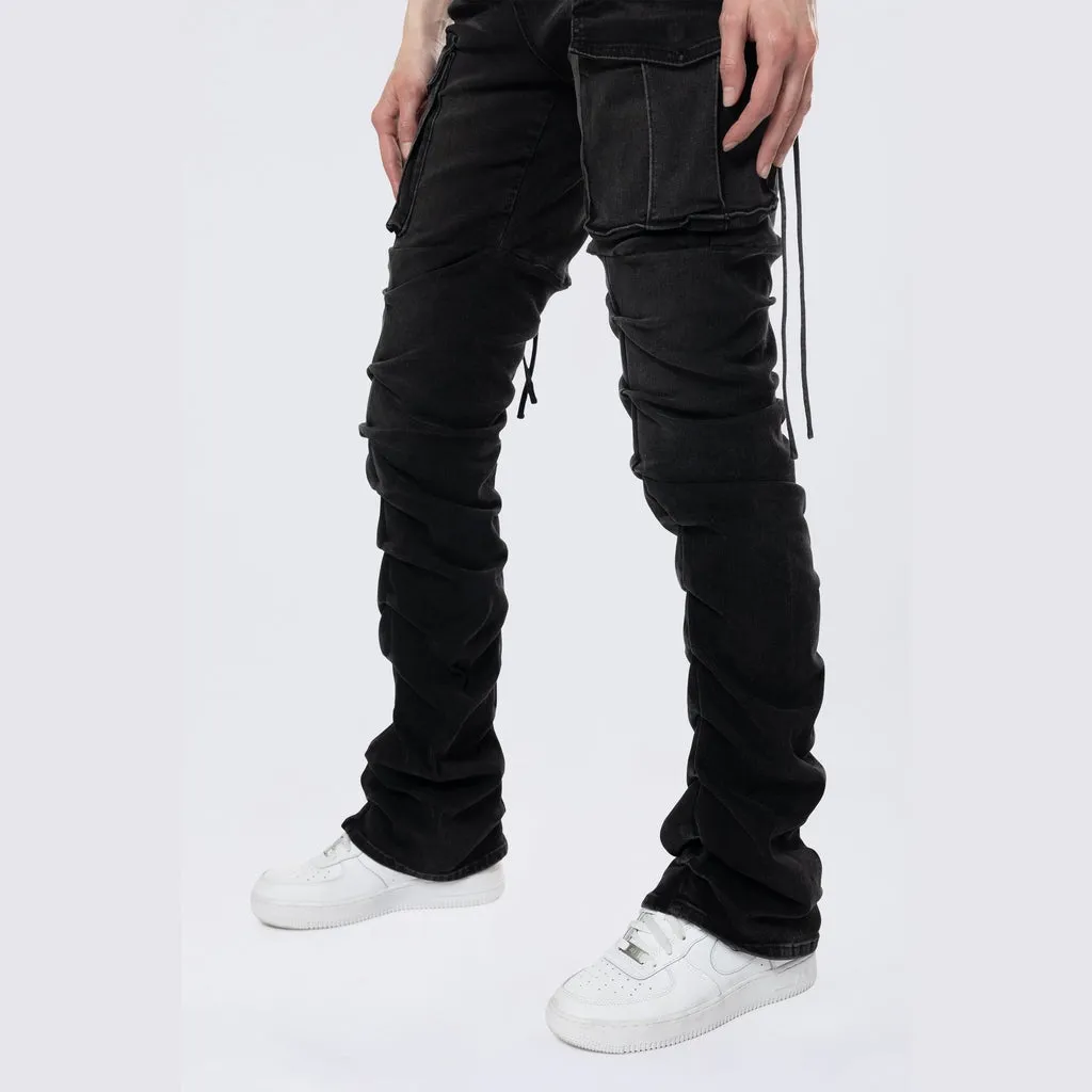 High Rise Bootcut Cargo Jeans - Aurora Black