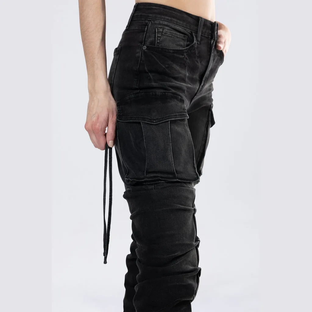 High Rise Bootcut Cargo Jeans - Aurora Black