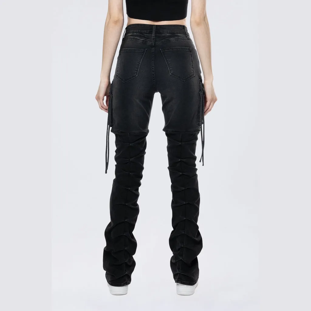 High Rise Bootcut Cargo Jeans - Aurora Black