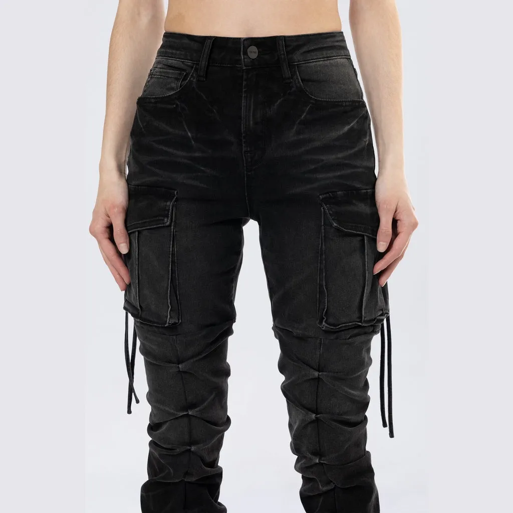 High Rise Bootcut Cargo Jeans - Aurora Black