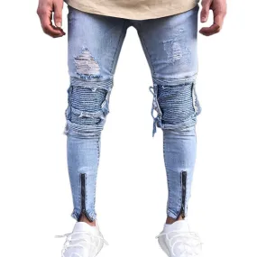 Holes Fold Zipper Ripped Jeans