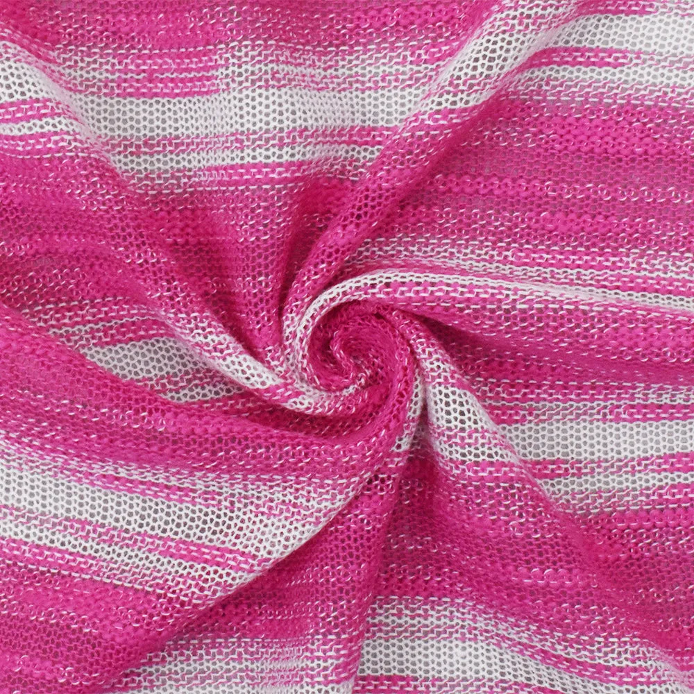 Hot Pink-White Slub Stripe Poly Rayon Jersey Knit Fabric