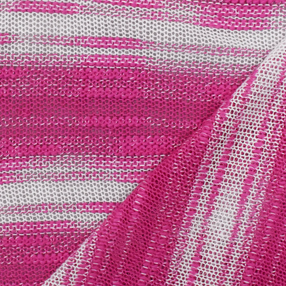 Hot Pink-White Slub Stripe Poly Rayon Jersey Knit Fabric