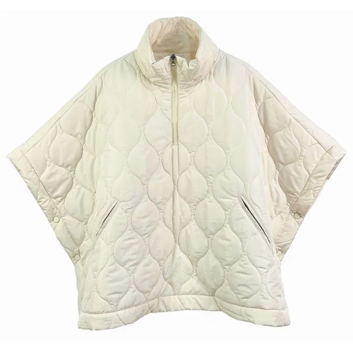 Ivory Quilted Puffer Half Zip Poncho for Women