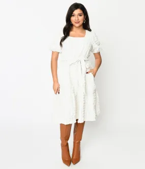 Ivory Textured Smock Fit & Flare Dress