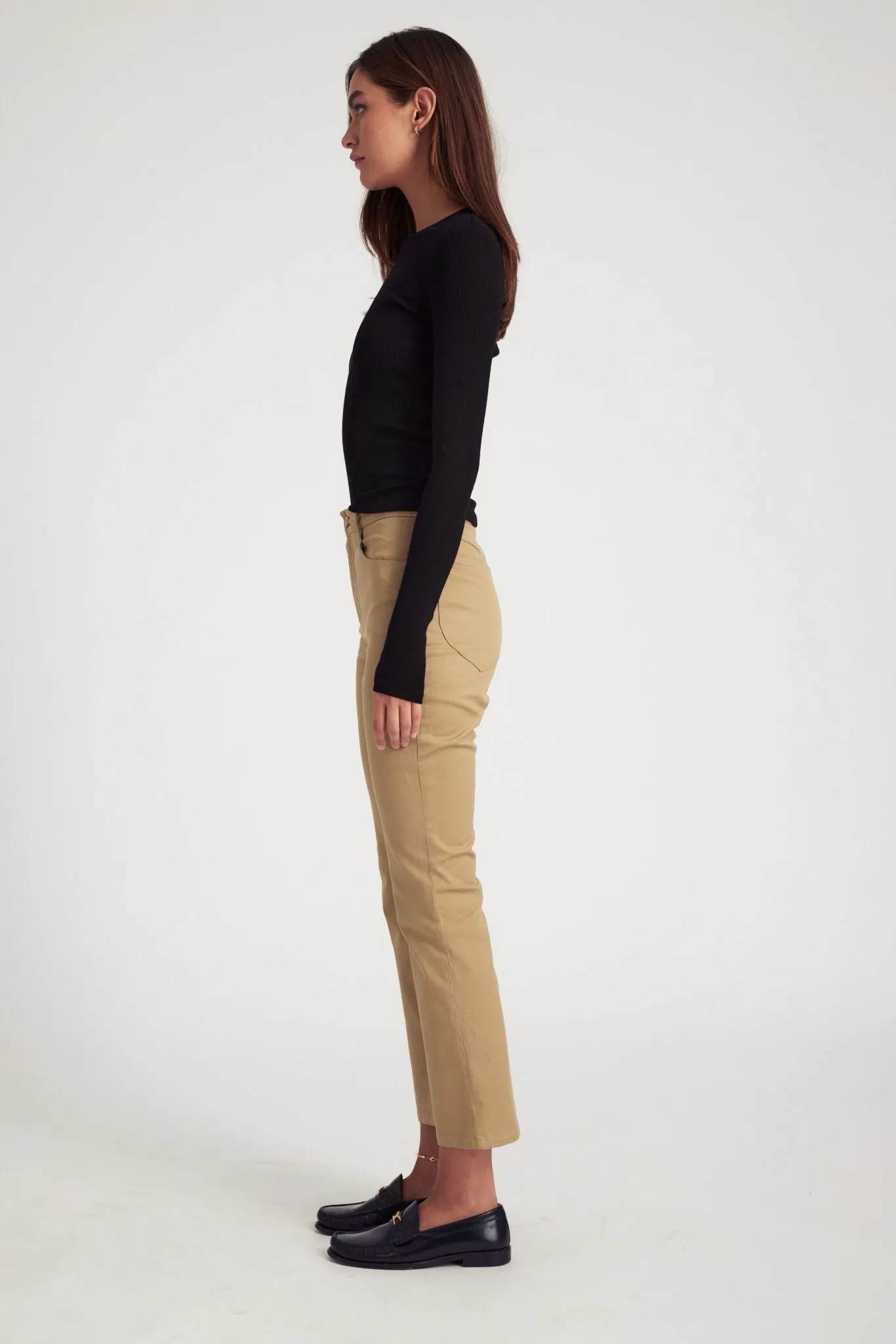 Khaki 5 Pocket Ankle Flare Pants