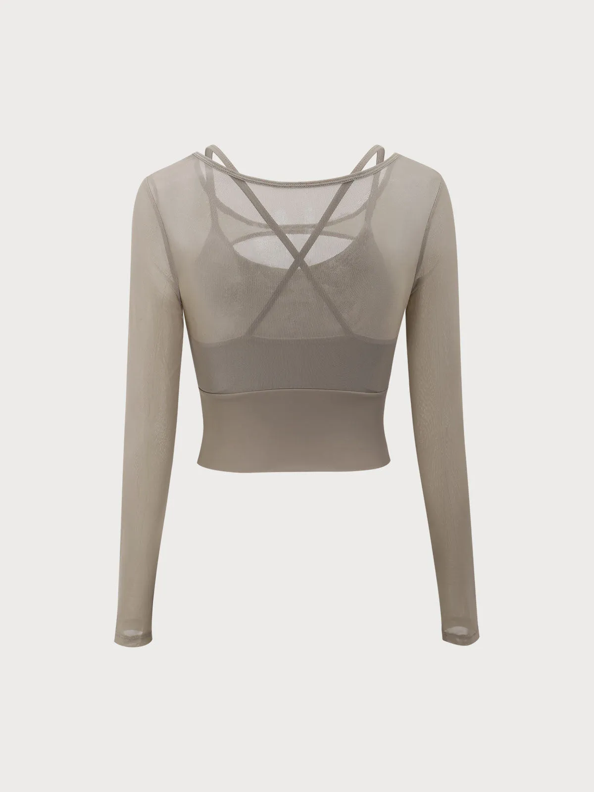 Khaki Cut Out Long Sleeve Top--Light Support