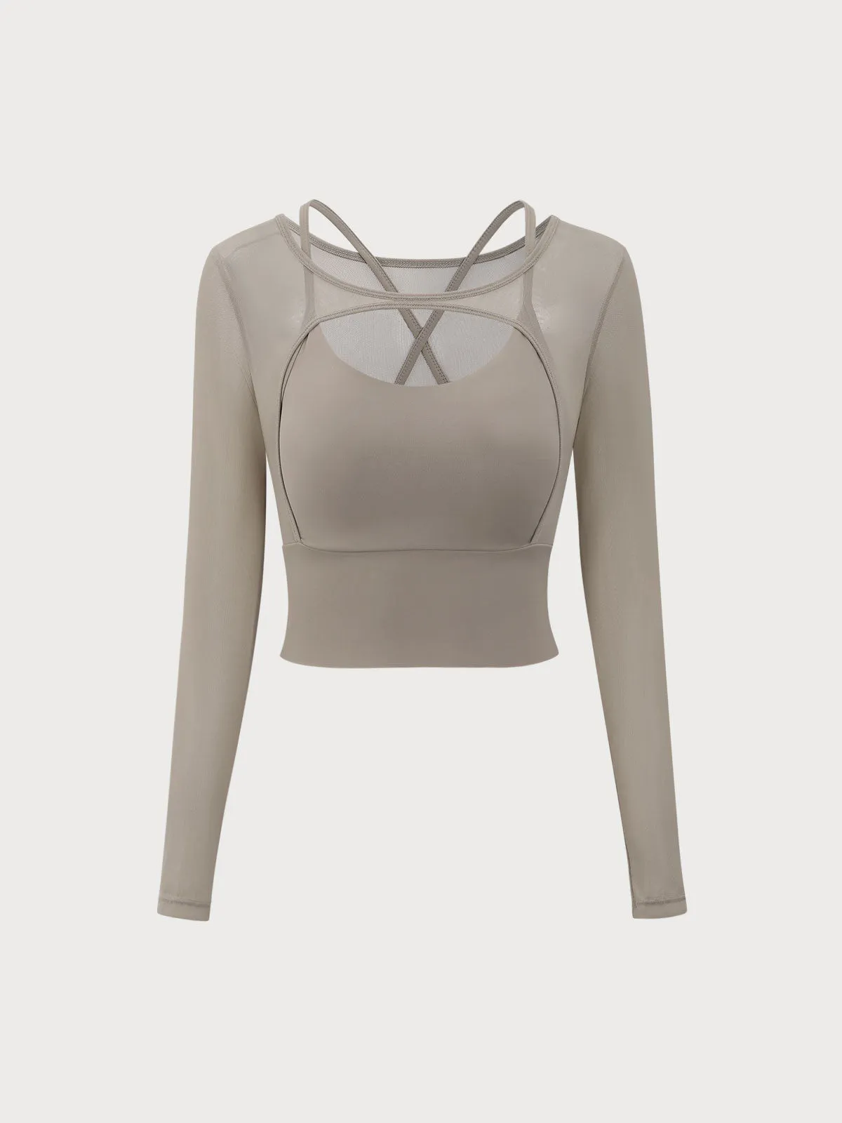 Khaki Cut Out Long Sleeve Top--Light Support