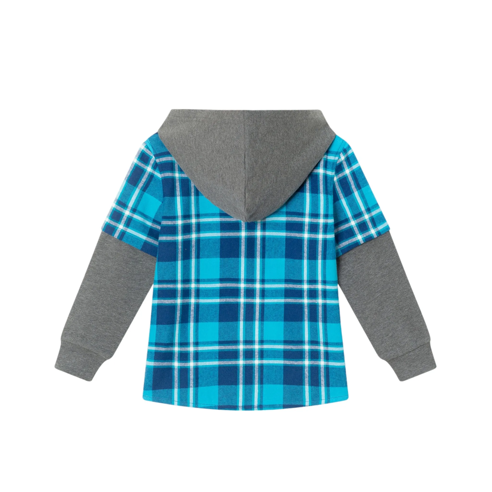 Kids Plaid Flannel Terry Twofer Hoodie | Teal