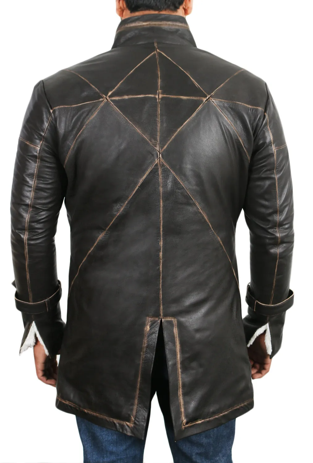 Leather Jackets Hub Mens Genuine Cow Ruboff Leather Over Coat (Black-Rubboff, Trench Coat) - 1702051