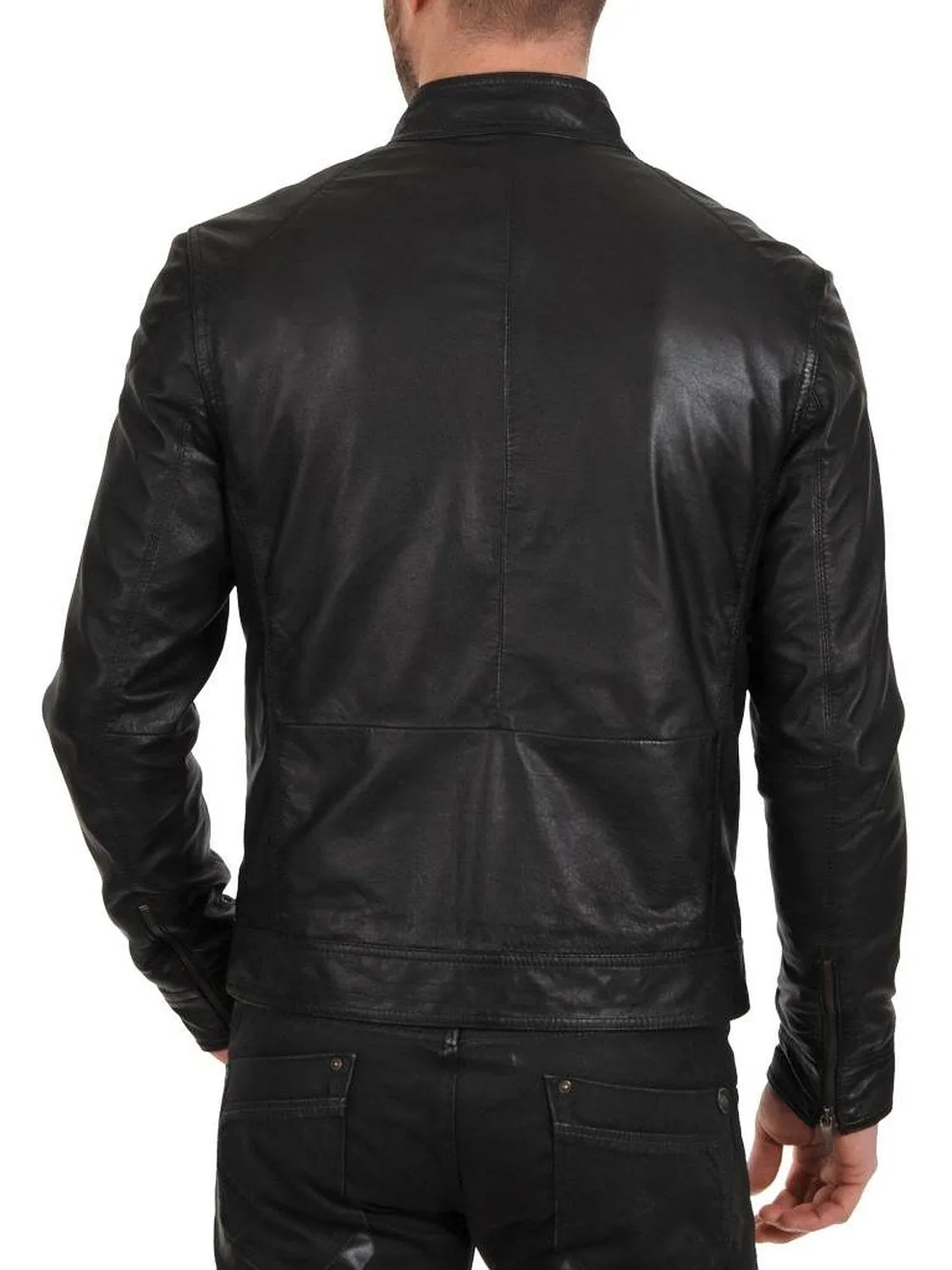 Leather Jackets Hub Mens Genuine Lambskin Leather Jacket (Black, Racer Jacket) - 1501187