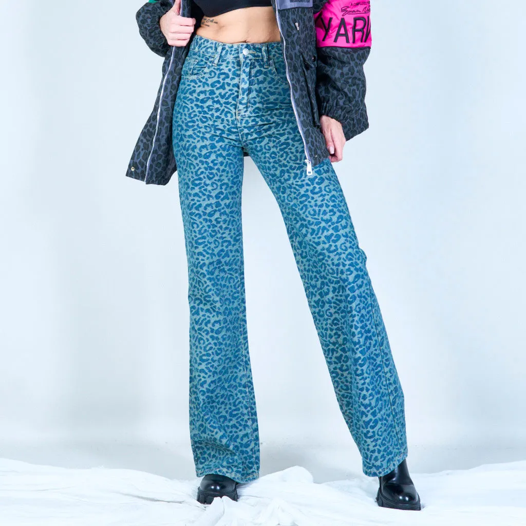 Leopard print wide-leg jeans wholesale