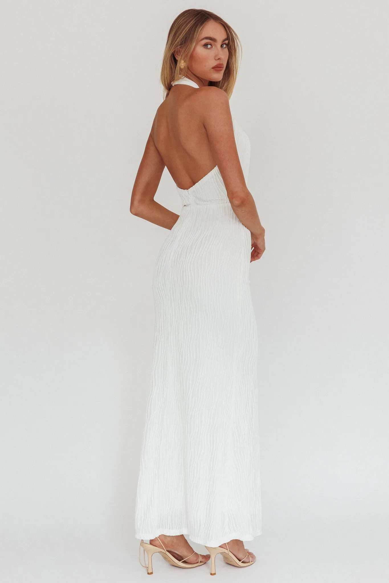 Lush Aura Crossover Halter Neck Maxi Dress White