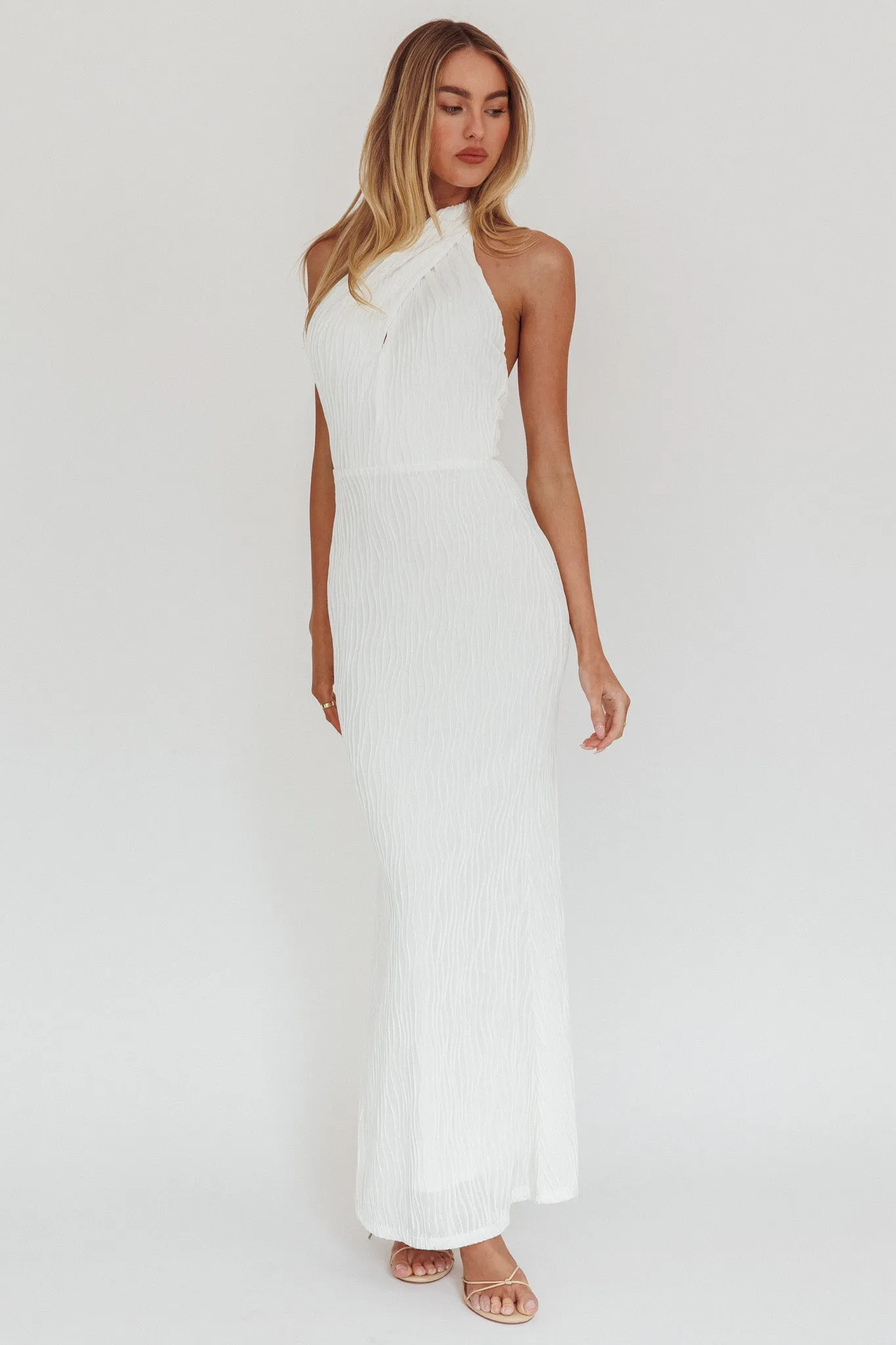 Lush Aura Crossover Halter Neck Maxi Dress White