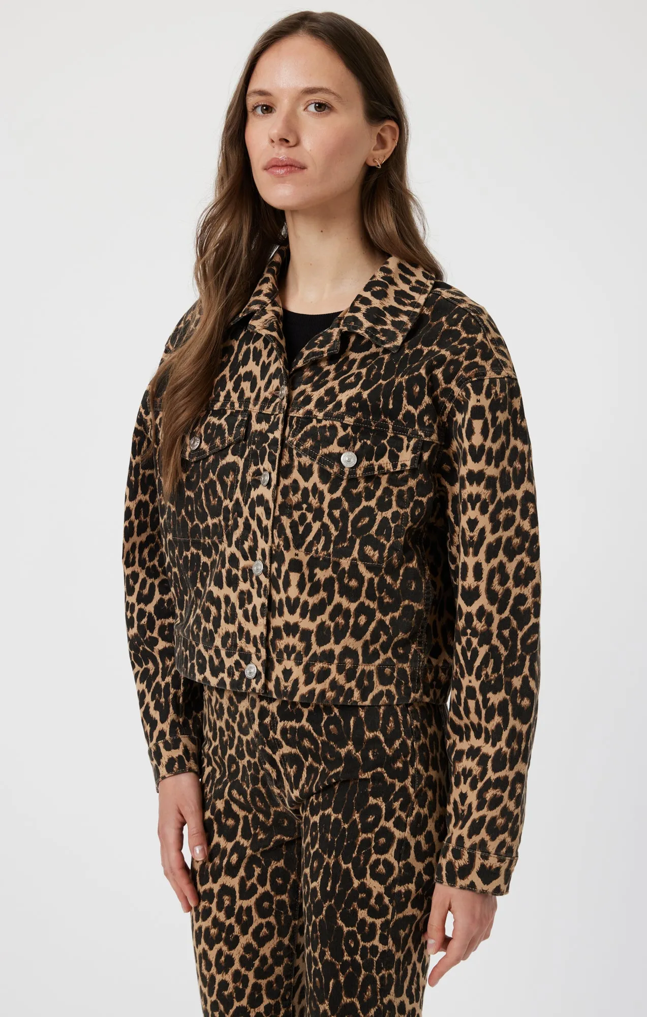 MAREN CROP JACKET IN LEOPARD DENIM