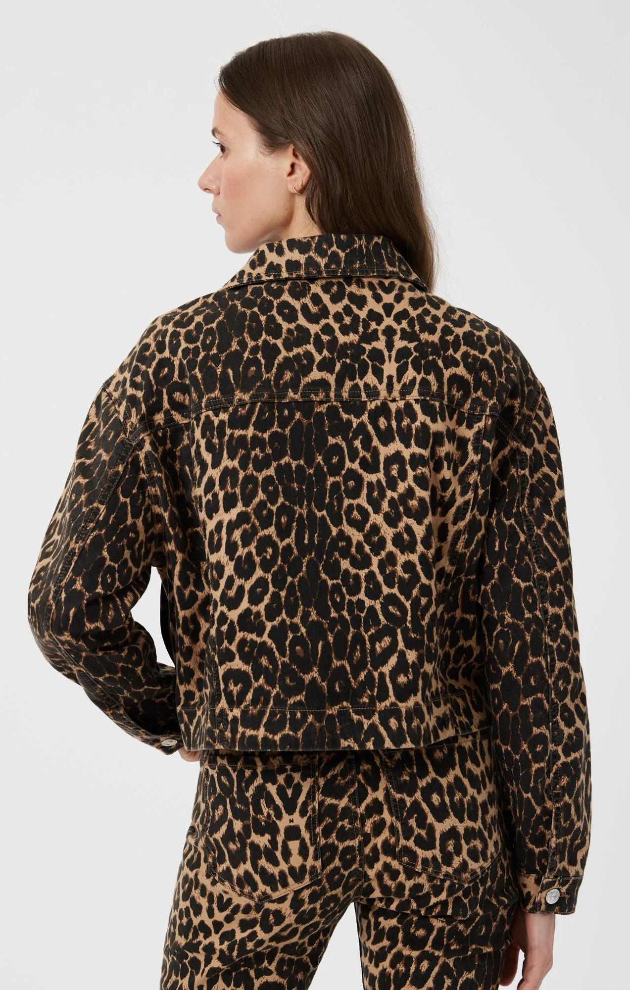 MAREN CROP JACKET IN LEOPARD DENIM