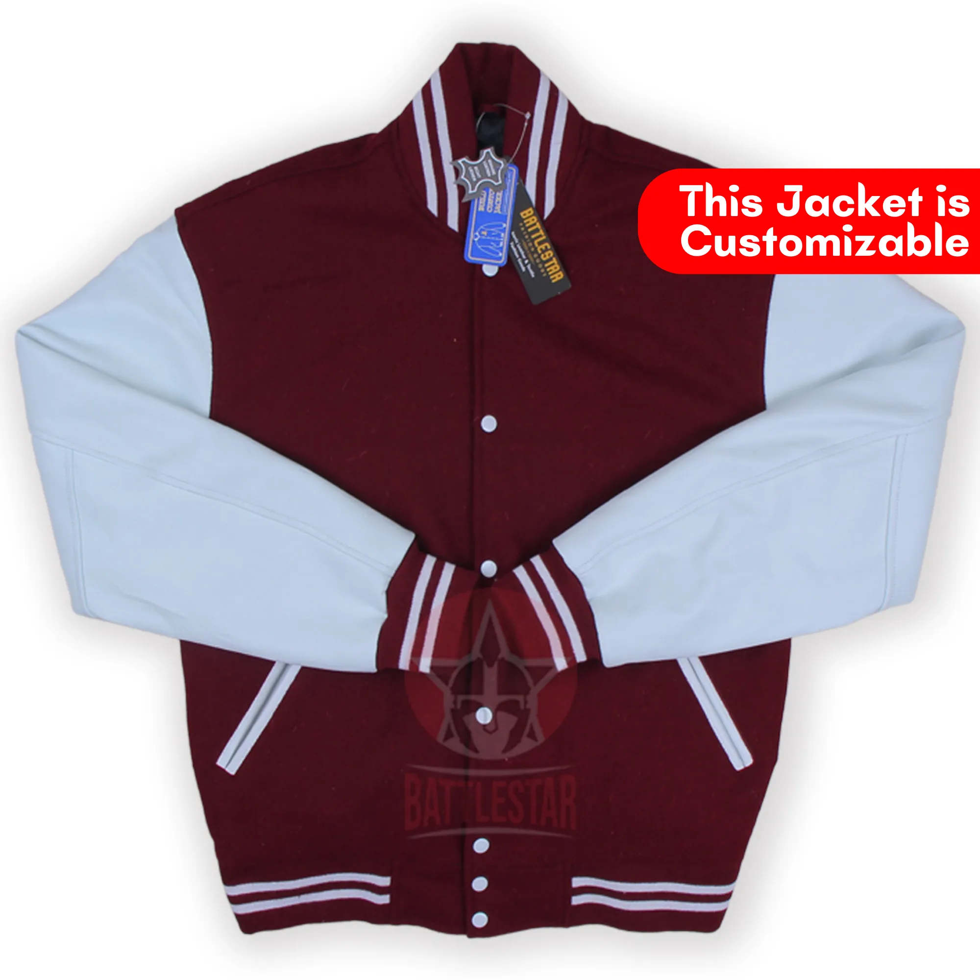 Maroon Wool Varsity Jacket White Pure Leather Sleeves