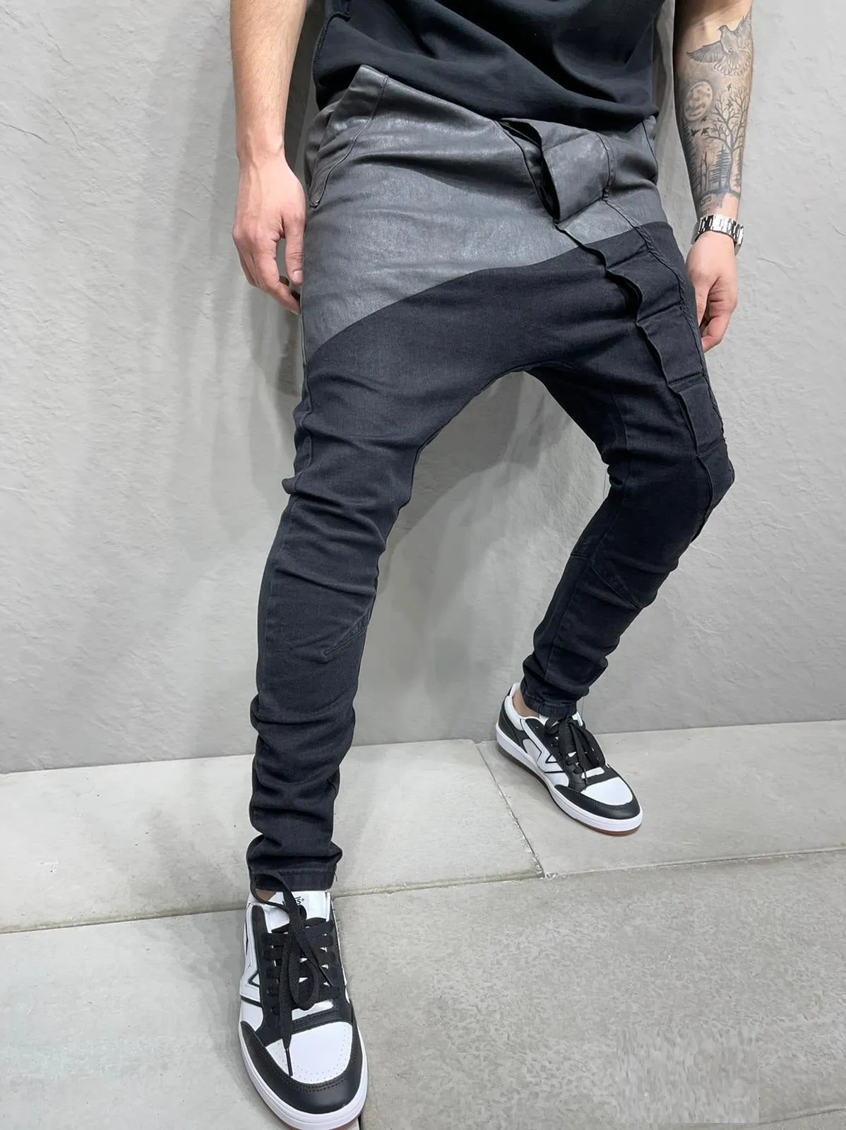 Mek Low Crotch Jeans - Black Gray Y12