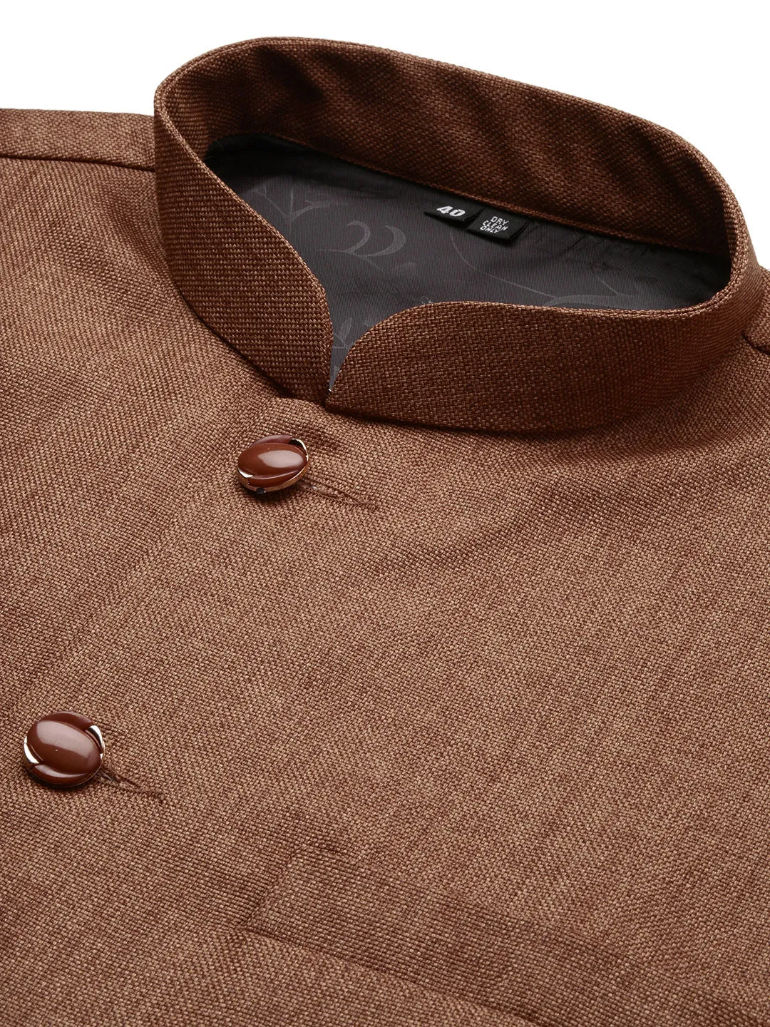 Men Solid Brown Slim Fit Nehru Jacket