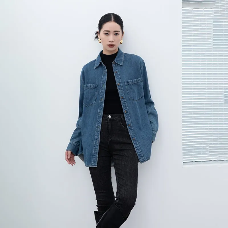 Midnight Blue Denim Blouses