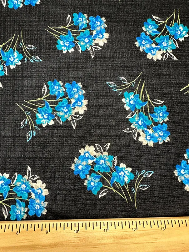 Navy Blue Floral Print Ripstop Look Poly Chiffon Fabric