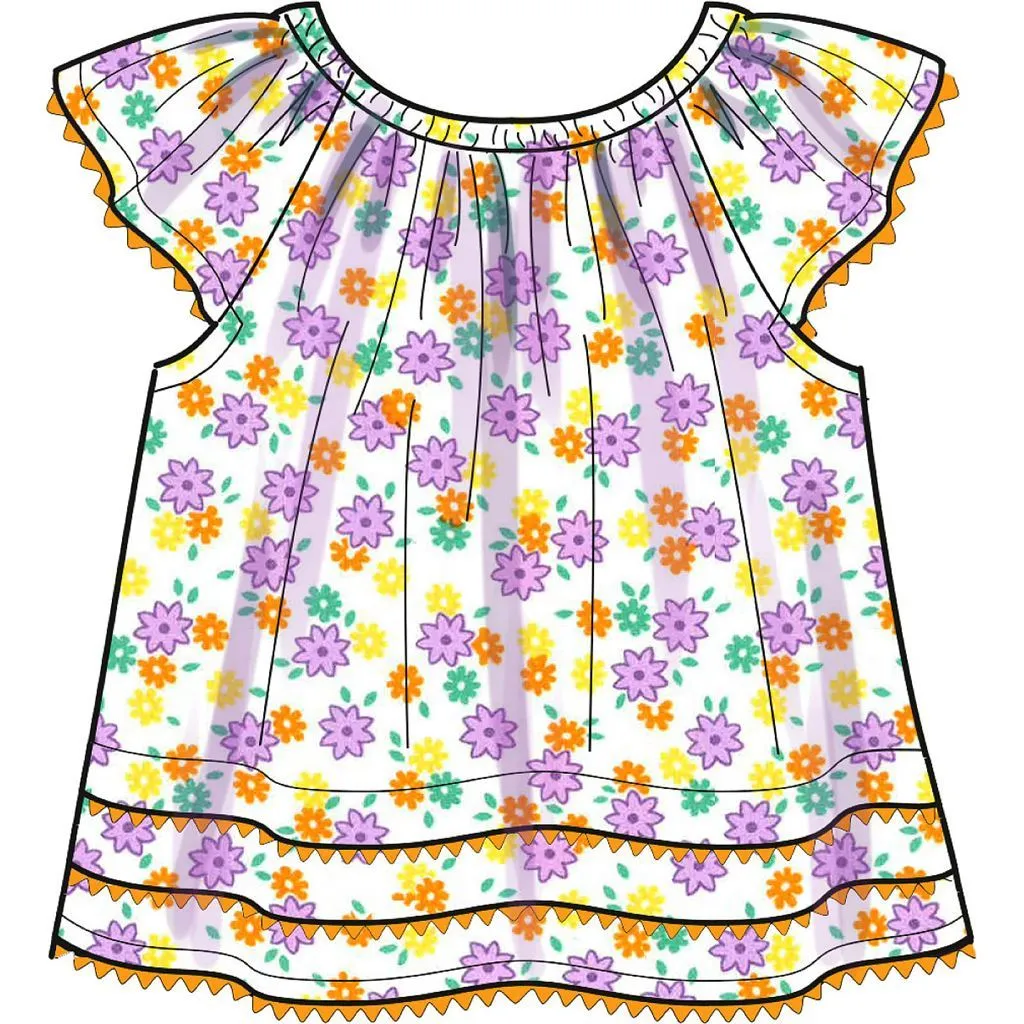 New Look Sewing Pattern N6663 Infants' Dress, Top With Appliques & Trims & Pants With Bows At Hem