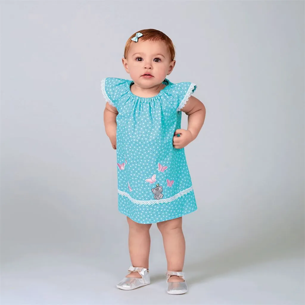 New Look Sewing Pattern N6663 Infants' Dress, Top With Appliques & Trims & Pants With Bows At Hem