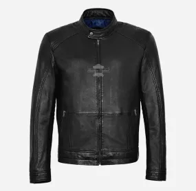 OAKVALE Men's Black Leather Biker Jacket Casual Fashion Jacket