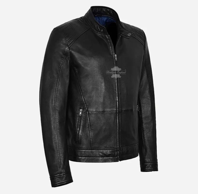 OAKVALE Men's Black Leather Biker Jacket Casual Fashion Jacket