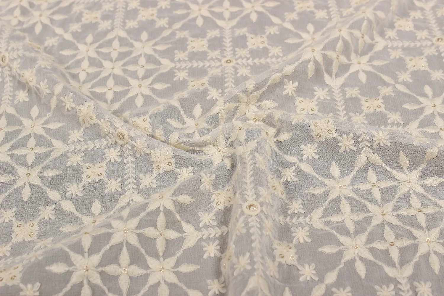 Off White Embroidered Georgette Fabric