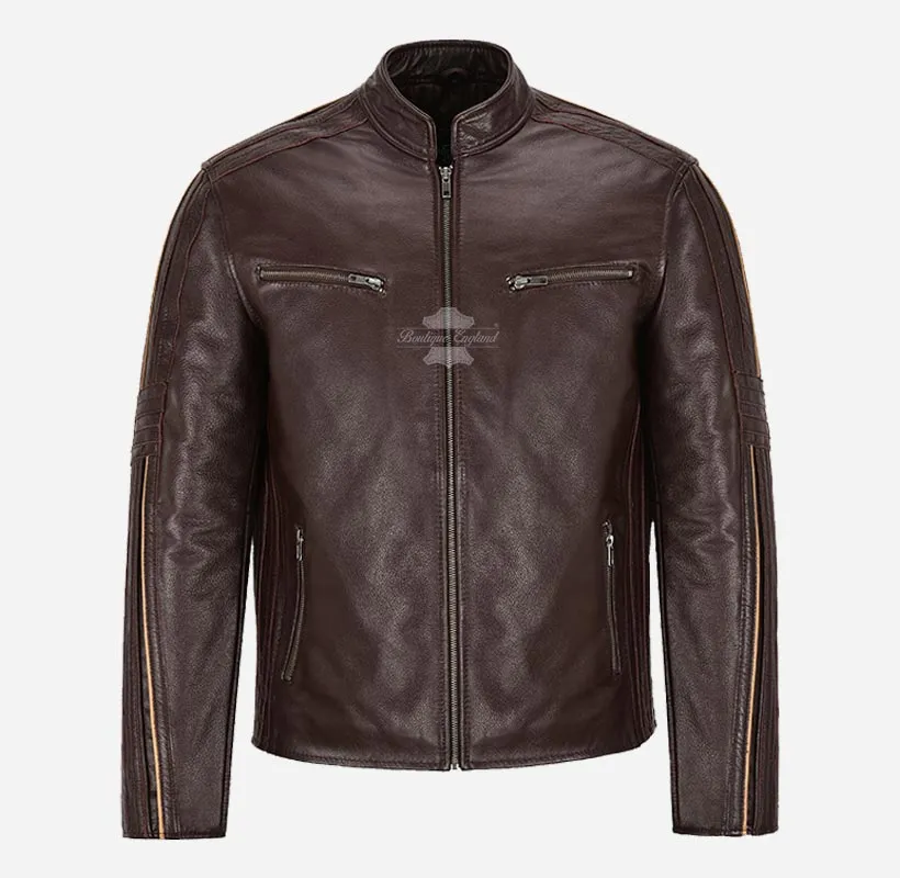 ORION Mens Cowhide Leather Biker Jacket Classic Racer Jacket