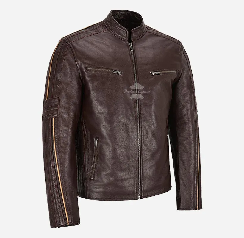 ORION Mens Cowhide Leather Biker Jacket Classic Racer Jacket