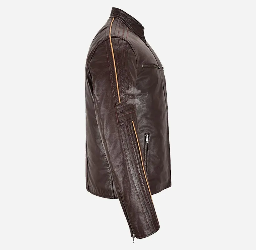 ORION Mens Cowhide Leather Biker Jacket Classic Racer Jacket