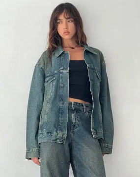 Oversized Denim Jacket in Brown Blue Acid