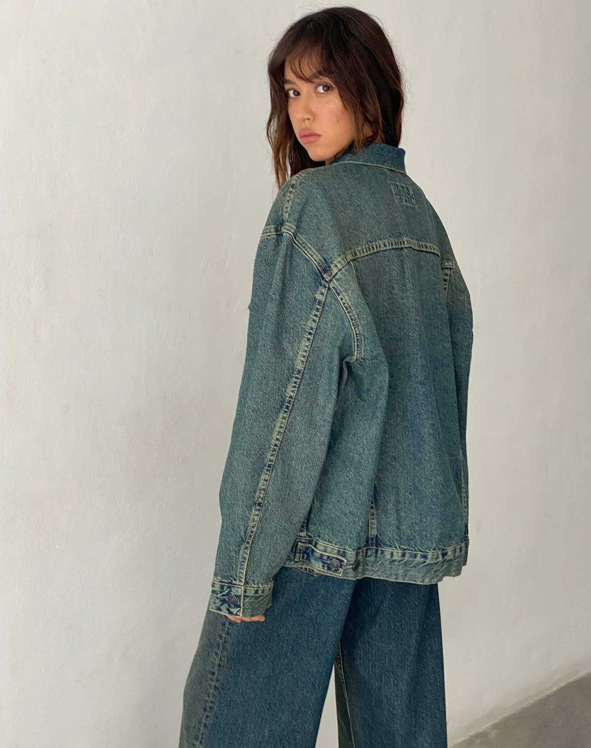 Oversized Denim Jacket in Brown Blue Acid